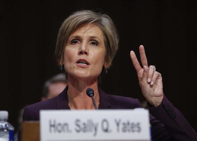 Former acting attorney general Sally Yates testifies on Capitol Hill in Washington on Monday.