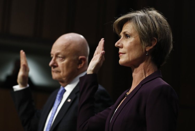 Former acting attorney general Sally Yates and former National Intelligence Director James Clapper are sworn-in on Capitol Hill in Washington on Monday, prior to testifying before the Senate Judiciary subcommittee on crime and terrorism hearing: "Russian Interference in the 2016 United States Election."
