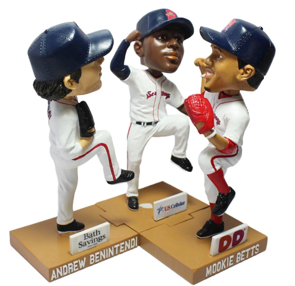 The Sea Dogs are holding Bobblehead Nights this season for three former players now with the Red Sox: Andrew Benintendi, Jackie Bradley Jr. and Mookie Betts.
