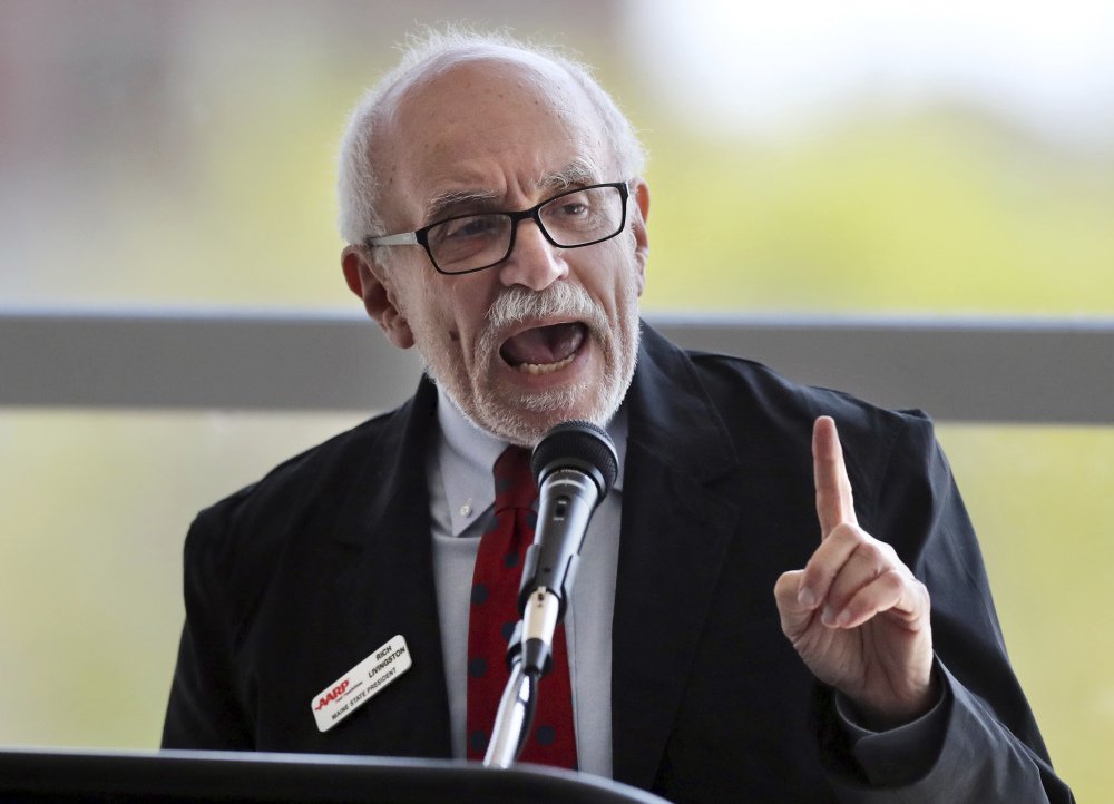 Rich Livingston, the volunteer state president with the American Association of Retired Persons, voices his opposition to proposed changes to the state's Medicaid program during a public hearing Wednesday in Portland.