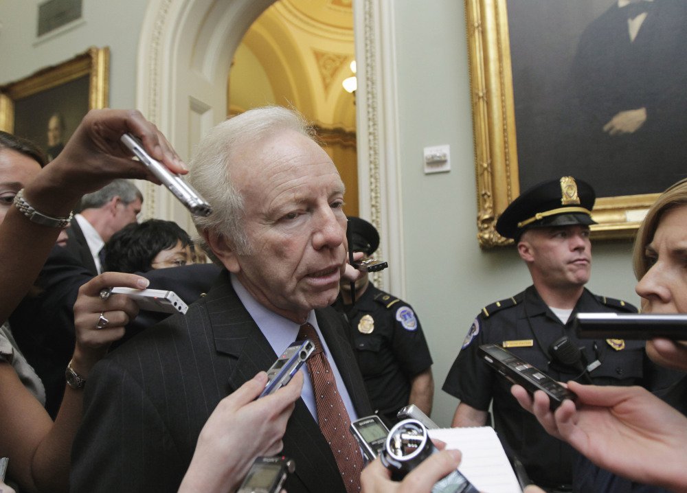 Then-Sen. Joseph Lieberman of Connecticut speaks to reporters in 2011. Lieberman is among President Trump's top choices to head the FBI, after Trump's firing of James Comey.