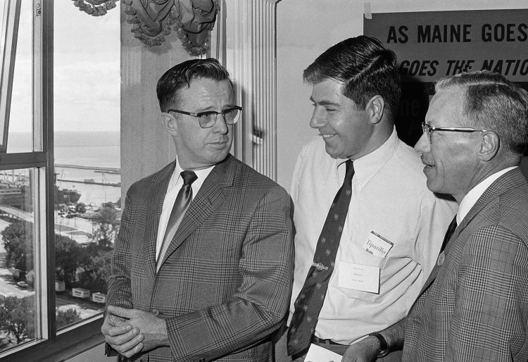 Neil Rolde, center, was a Maine delegate to the Democratic National Convention in August 1968. He's shown here in a Chicago hotel room before the convention’s opening session. With him is fellow delegate Floyd Harding, a state senator from Presque Isle, left, and alternate delegate Owen Hancock of Casco. 