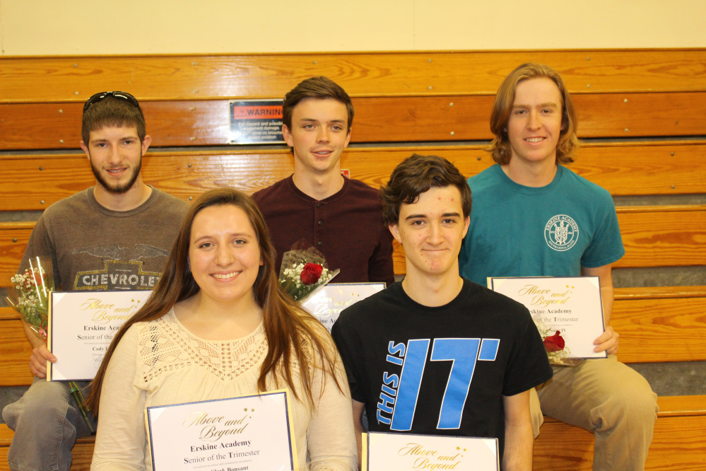 Seniors of the Trimester in front, from left, are Ally Clark Bonsant and Justin Harris; in back, from left, are Cody Elsemore, Gabriel Gervais and William Sugg IV.
