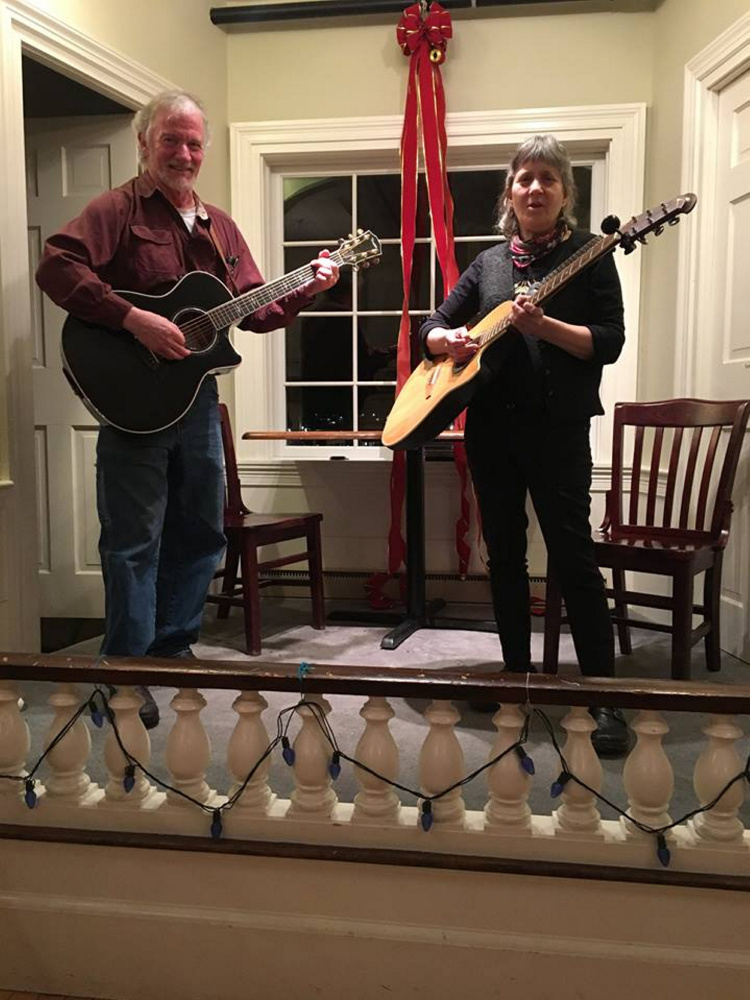 Contributed photo
John Couch and Sylvia Tavares, organizers of the Damariscotta Open Mic, playing at a prior open mic.