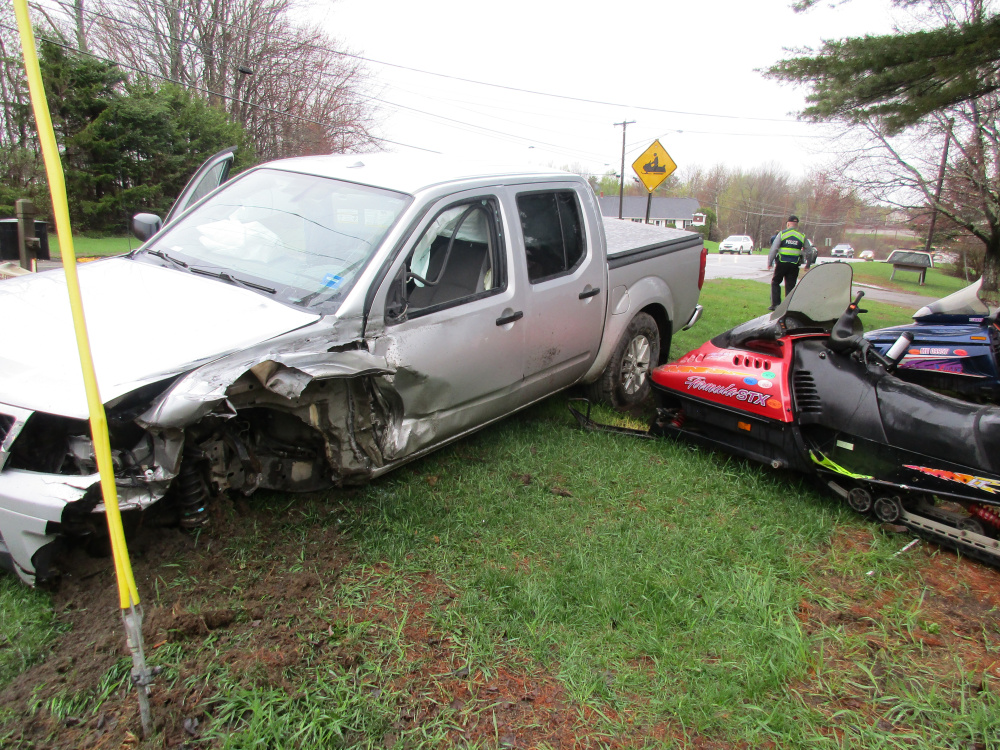 The driver of this 2014 Nissan pickup truck suffered minor facial injuries Tuesday morning in a crash in Newport.