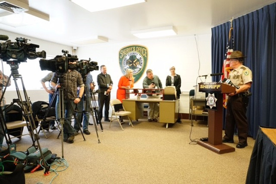Oxford County Sheriff Wayne J. Gallant speaks to reporters Thursday in announcing that deceased TV weatherman Tom Johnston was the lone suspect in a reported sexual assault in Newry.