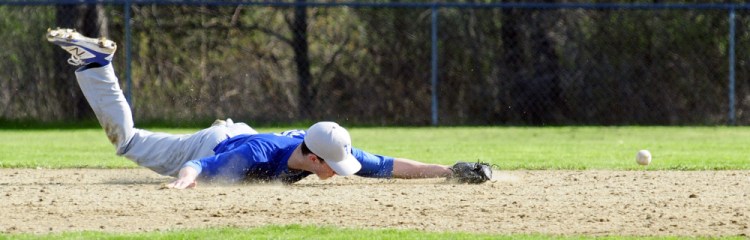 Valley shortstop Nathan Ames dives but can't get to the ball during a game against Richmond on Thursday in Richmond.
