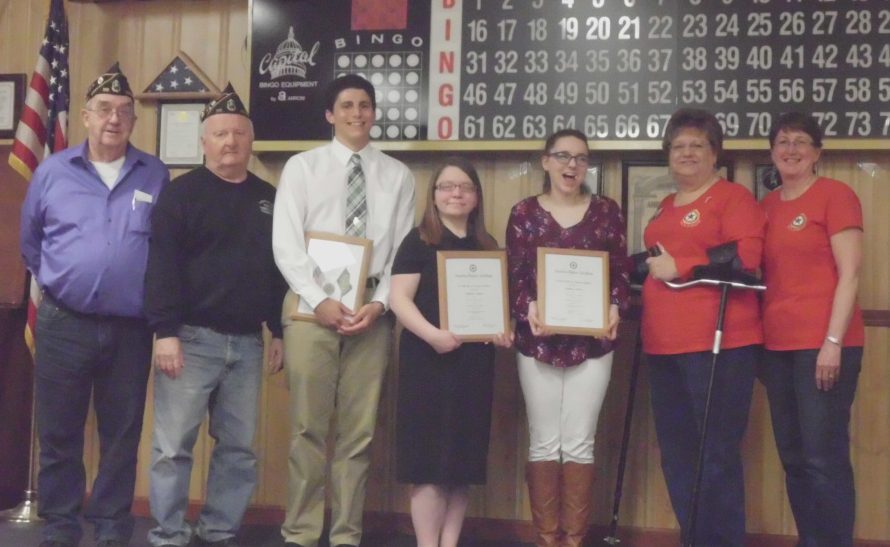 Madison American Legion and Auxiliary 39 recently recognized the Dirigo Boys and Girls State delegates from Carrabec and Madison Area Memorial high schools. From left are Ralph Withee, commander; John Bryant, Boys State chairman; Paul Kaplan, delegate from Carrabec High School; Mariah Langton, delegate from Carrabec High School; Jasmine Moody, delegate from Madison Area Memorial High School; Robin Turek, president; and Harriet Bryant, Girl State chairwoman.
