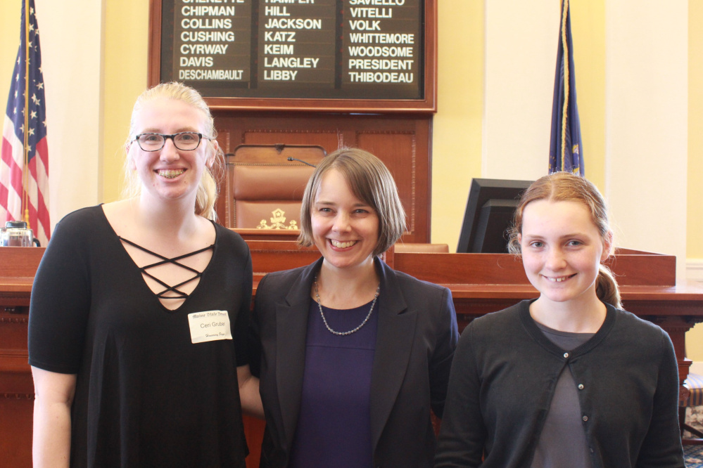 Ceri Gruber, a student at Gardiner Regional Middle School, spent April 20 with Sen. Shenna Bellows, D-Manchester, and Devyn Shaughnessy, Bellow's job shadow. Gruber also served as a honorary page in the Maine Senate.