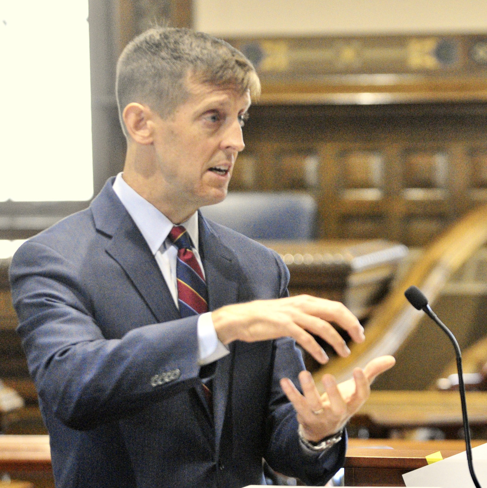 Augusta attorney Walter McKee argues Wednesday on behalf of former Anson Treasurer Claudia Viles, who was convicted in 2016 of stealing more than $500,000 from the town. McKee, who presented his arguments before the Maine Supreme Judicial Court, argued that the state did not provide enough evidence at trial to support the conviction.
