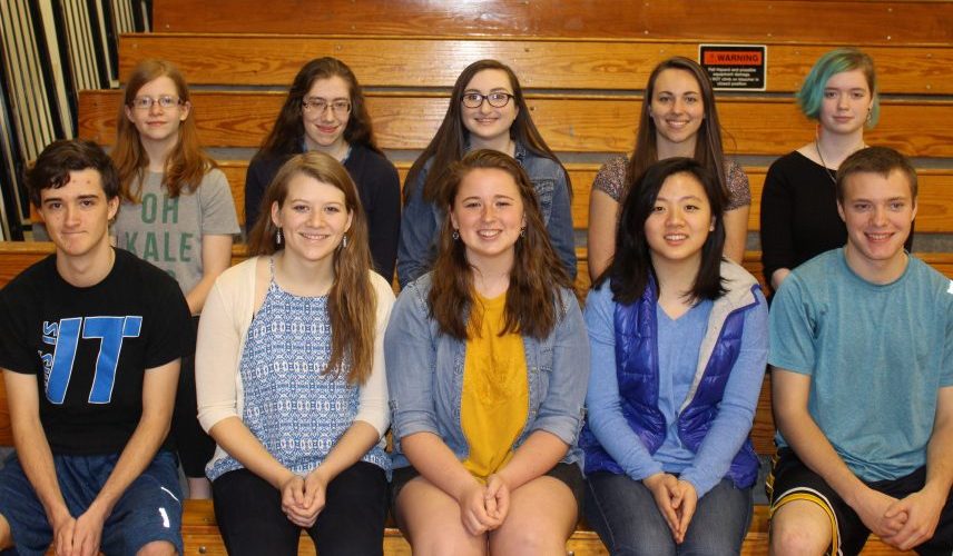 Erskine Academy top 10 seniors for 2017, in front, from left, are valedictorian Justin Harris, salutatorian Audrey Jordan, Hannah Burns, Jessica Zhang and Seth Allen. Back, from left, are Veronica Black, Beth Bowring, Emma Cote, Keeley Gomes and Morgan Savage.