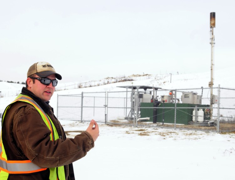 Lane Gould, technical supervisor at Hatch Hill, talks about the methane flare on Jan. 10 at the landfill in Augusta.