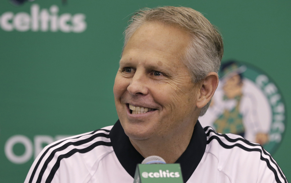Boston Celtics President of Basketball Operations Danny Ainge speaks during a news conference in Waltham, Mass. The Celtics are trying to go from No. 1 seed to No. 1 pick.