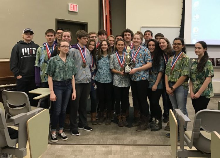 The Waterville Senior High School Science Olympiad team at the state meet April 1 at University of Southern Maine in Gorham
