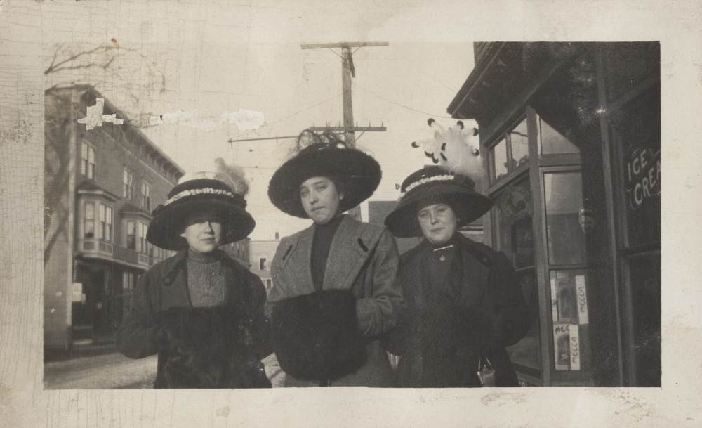 Women with Hats and Muffs, Clara Picher (center), Picher Family Collection, Colby Special Collections.