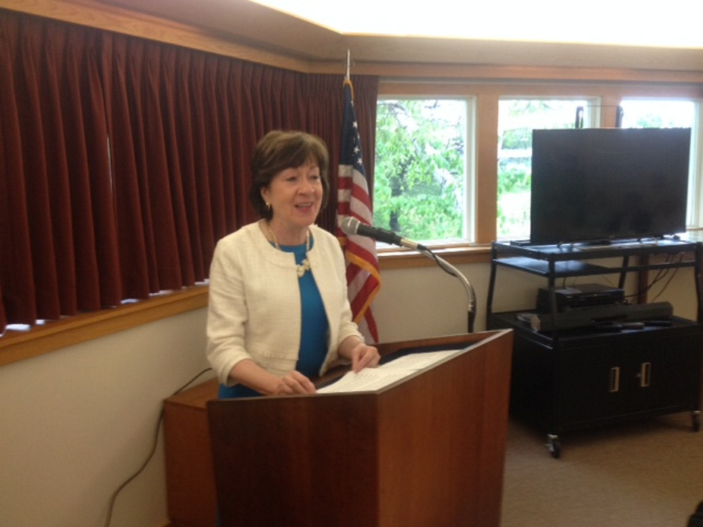 U.S. Sen. Susan Collins, R-Maine, speaks Friday at the Margaret Chase Smith Library during the 28th annual Maine Town Meeting.