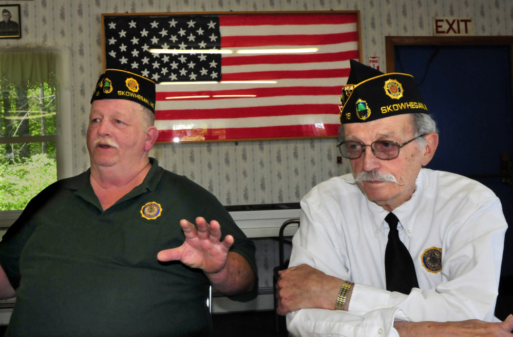American Legion Post 16 Commander Steven Spaulding, left, and Adjutant Bob Mercer speak about the need to recruit new members at the Legion hall in Skowhegan on Sunday.