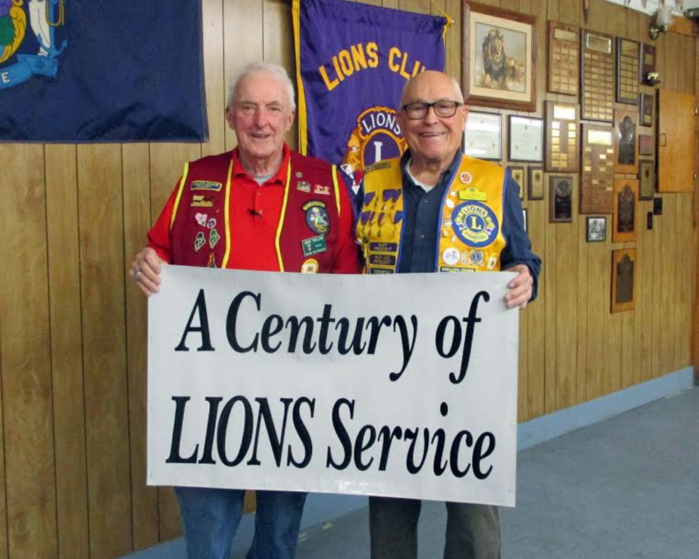 Manchester Lions Club Past District Governor Don Taylor, left, and Past Vice District Governor Al Godfrey from the Jay-Livermore Falls Lions Club, recently were recognized for 50 years of Lions service. They also celebrated a Century of Service.