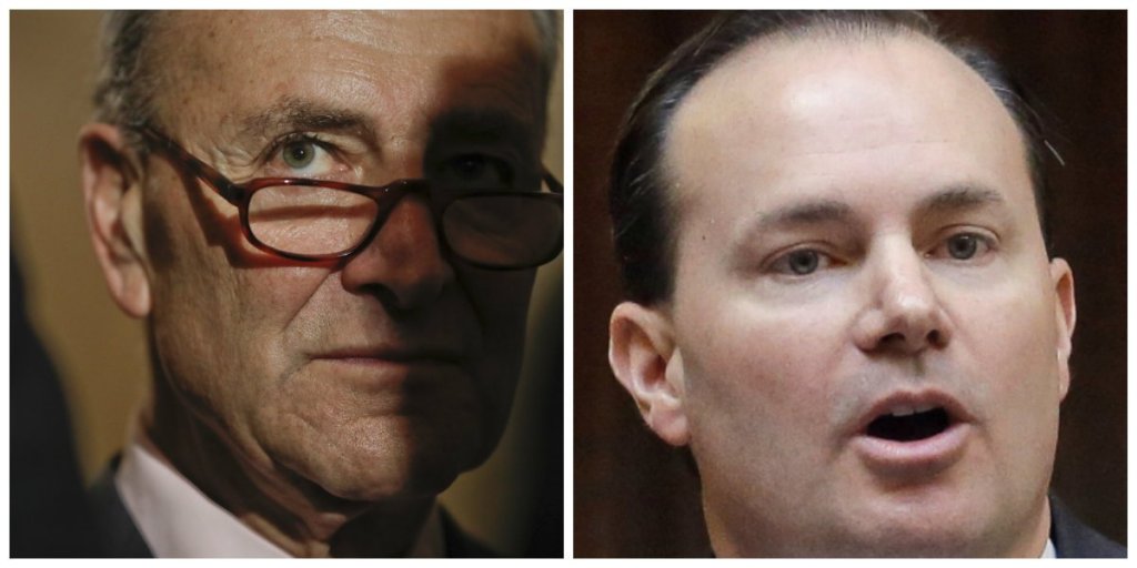 Senate Minority Leader Charles Schumer of New York, left, and Rep. Mike Lee, R-Utah, are in agreement that recorded conversations between Trump and Comey should be turned over to Congress.