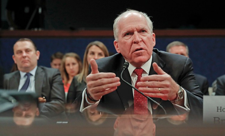 Former CIA Director John Brennan testifies on Capitol Hill Tuesday before the House Intelligence Committee Russia Investigation Task Force. 