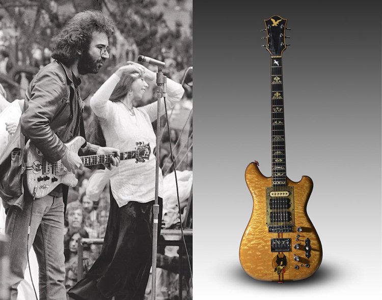 Jerry Garcia plays his famous "Wolf" guitar at a concert in San Francisco's Golden Gate Park in the mid-1970s. Philanthropist, musician and film director Daniel Pritzker bought the guitar in 2002 at Guernsey's auction house for $790,000. This time the guitar could fetch up to $1 million. 