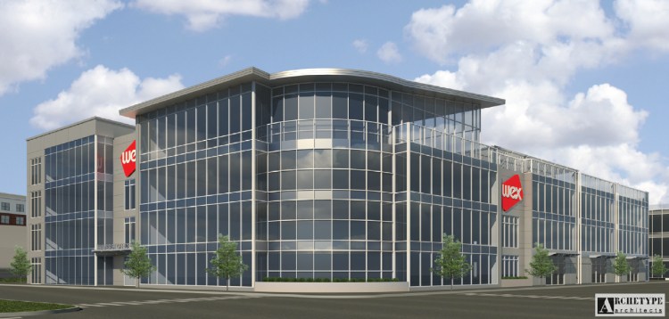 The Wex headquarters would be a four-story, 100,000-square-foot building with 10,000 square feet of retail space on the first floor. 
