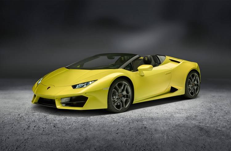 The Lamborghini Huracan Spyder is a rear-wheel-drive street racer, powered by a 5.2-liter, naturally aspirated V-10 engine.