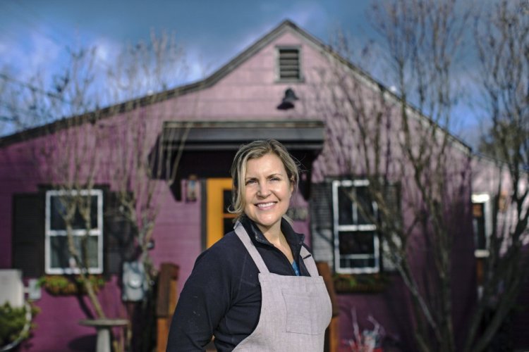Krista Kern Desjarlais outside The Purple House in North Yarmouth. She was nominated for a James Beard Award in the Best Chef: Northeast category