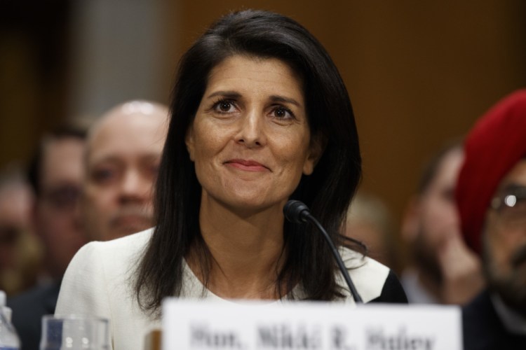 United Nations Ambassador Nikki Haley at her confirmation hearing in January.