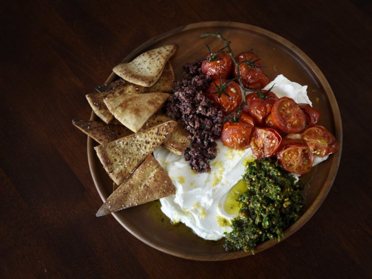 The labneh on this appetizing plate began as yogurt that was then salted and strained.