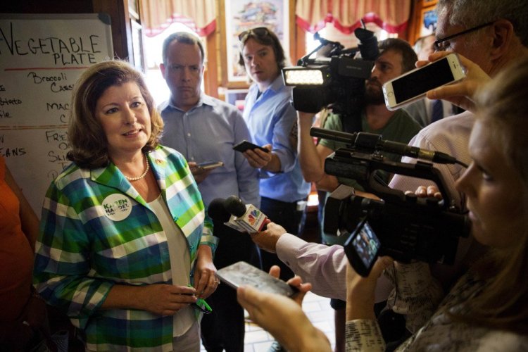 Republican Karen Handel, who won Georgia's 6th Congressional District seat, talks to reporters during a campaign stop at Old Hickory House in Tucker, Ga., on Monday.