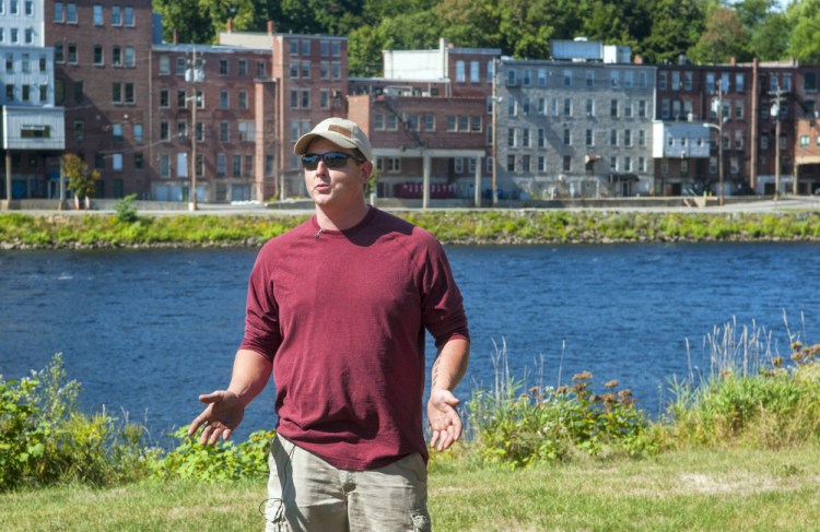 Sean Scanlon, of Dresden, answers questions on Sept. 17, 2016, about how he saved a child from drowning the previous evening in the Kennebec River at Augusta's East Side Boat Landing.