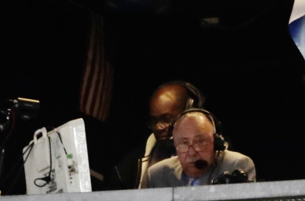 Boston Red Sox broadcaster Jerry Remy works during the seventh inning of a game between the Yankees and the Red Sox on Tuesday in New York. Remy said pitchers such as Yankees ace Masahiro Tanaka shouldn't be allowed translators on the mound.