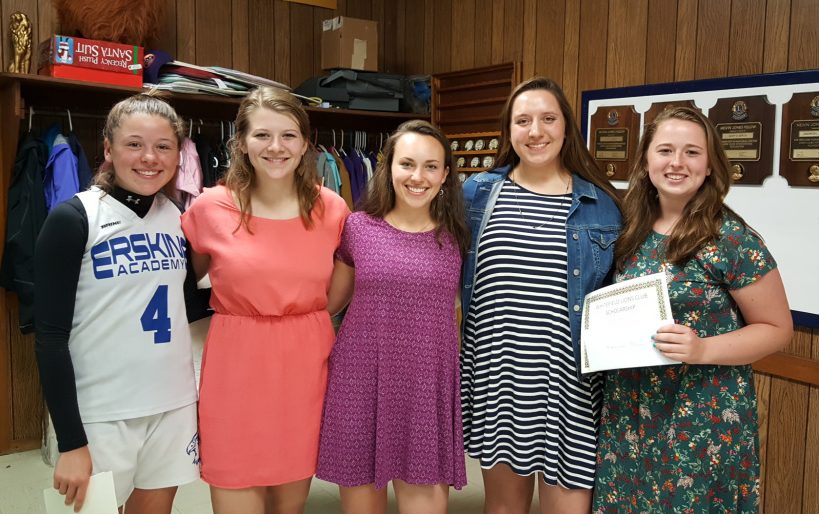 Erskine Academy students/scholarship winners, from left, are Abigail Haskell, Audrey Jordan, Keeley Gomes, Allie Bonsant and Hannah Burns.