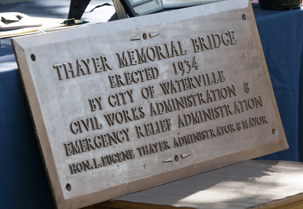 The Thayer Memorial Bridge bronze plaque.