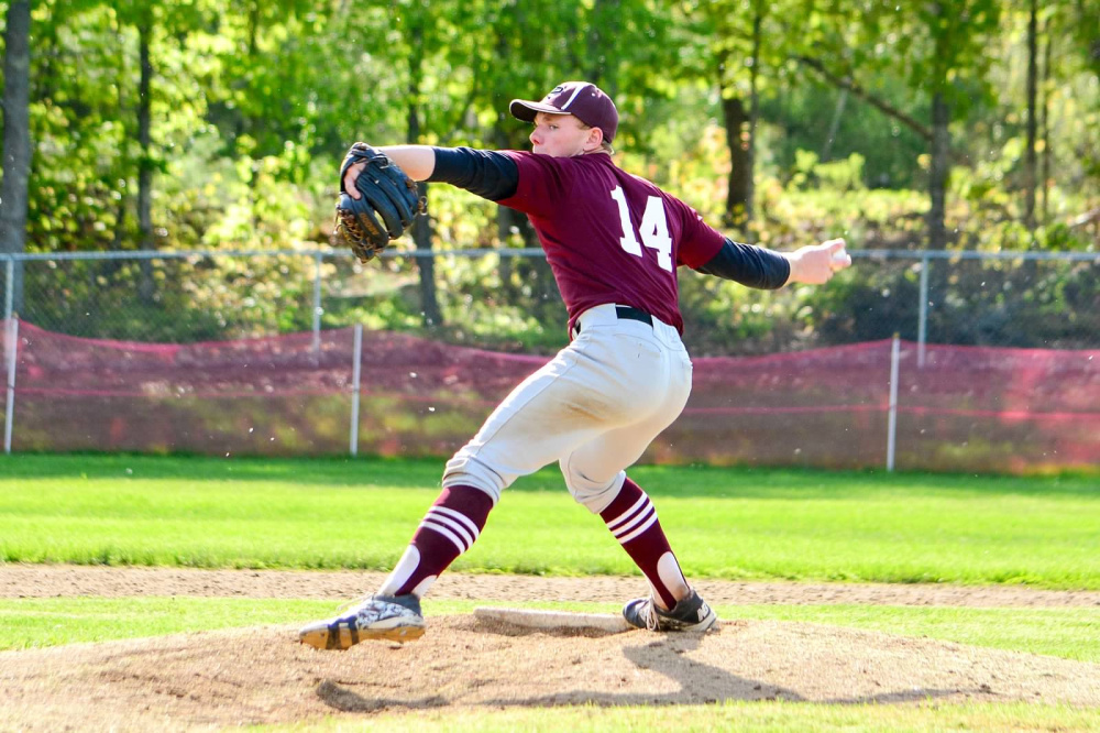 Richmond senior Brendan Emmons delivers a pitch during a game against Buckfield this season.