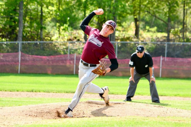 Richmond senior Zach Small delivers a pitch during a game against Buckfield this season.