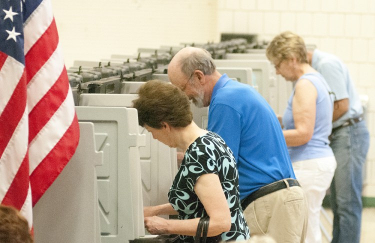 There was a steady turnout of voters around noontime Tuesday at the Winthrop Town Office, where voters rejected the school budget.