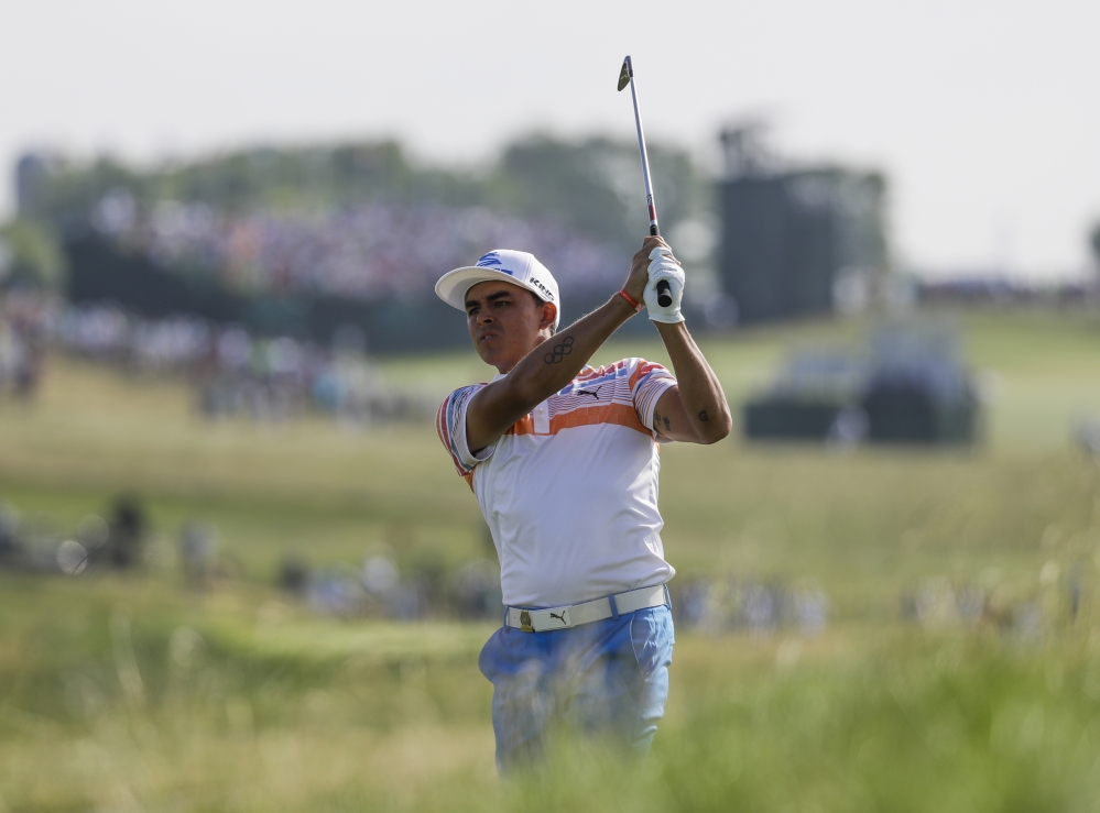 Rickie Fowler hits on the 12th hole during the first round of the U.S. Open on Thursday at Erin Hills in Erin, Wisconsin.