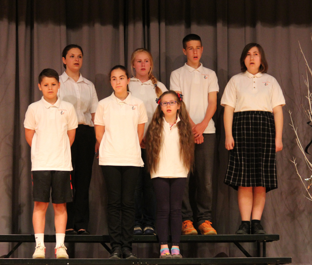 "Over the Rainbow" was performed by Autumn Pacheco and the chorus. In front, from left, are Mason Desjardins, Madison Rohr and Carli Frigon. In back, from left, are Hannah Harmon, Hailey Welch, Jackman Daigle and Autumn Pacheco.