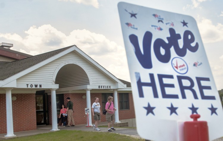 There was a steady turnout of voters around noontime on June 13 at the Winthrop Town Office.