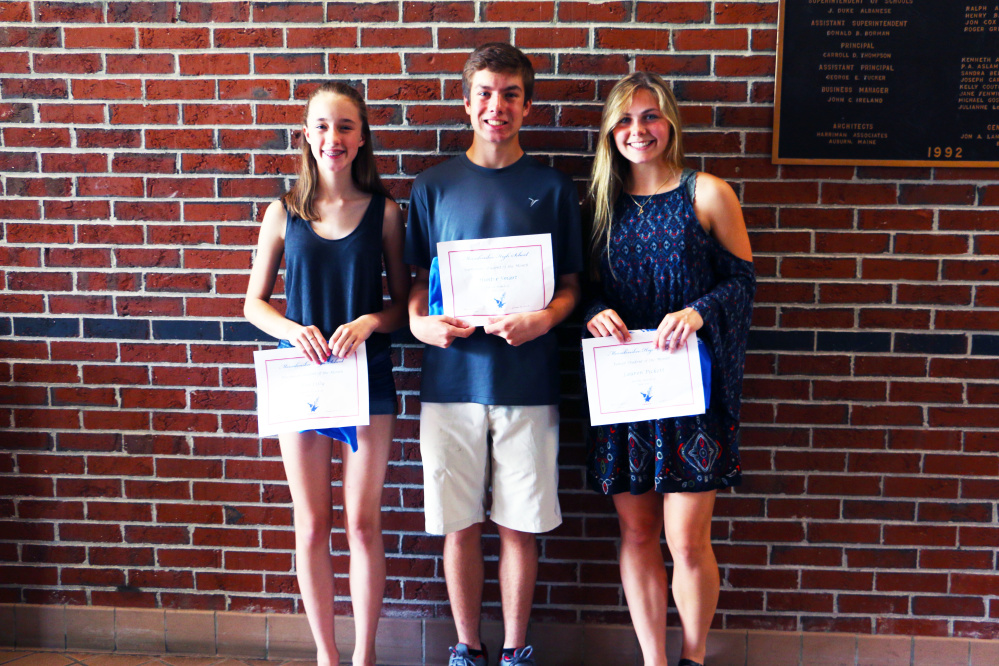 Messalonskee High School June Students of the Month, from left, are Eve Lilly, Hunter Smart and Lauren Pickett.