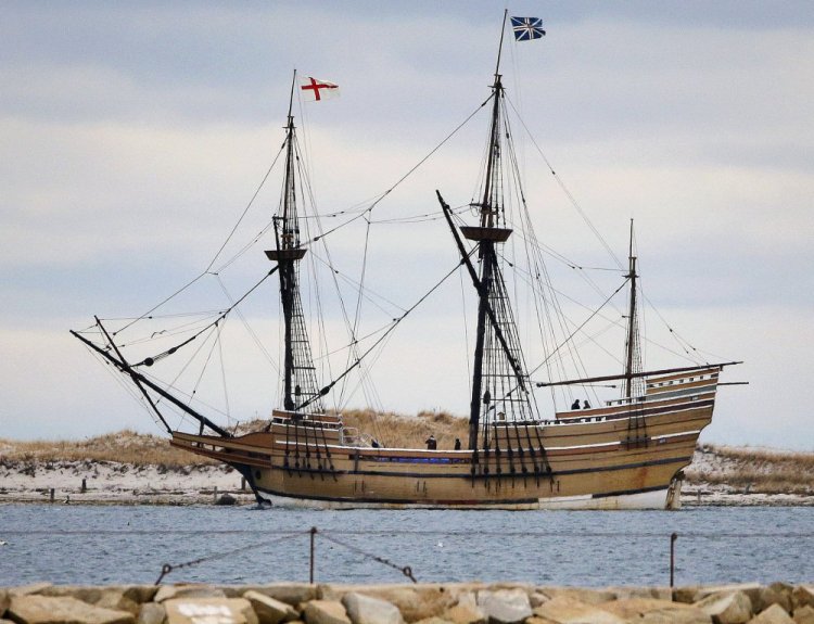 The Mayflower II, a replica of the original ship in  Plymouth Harbor.