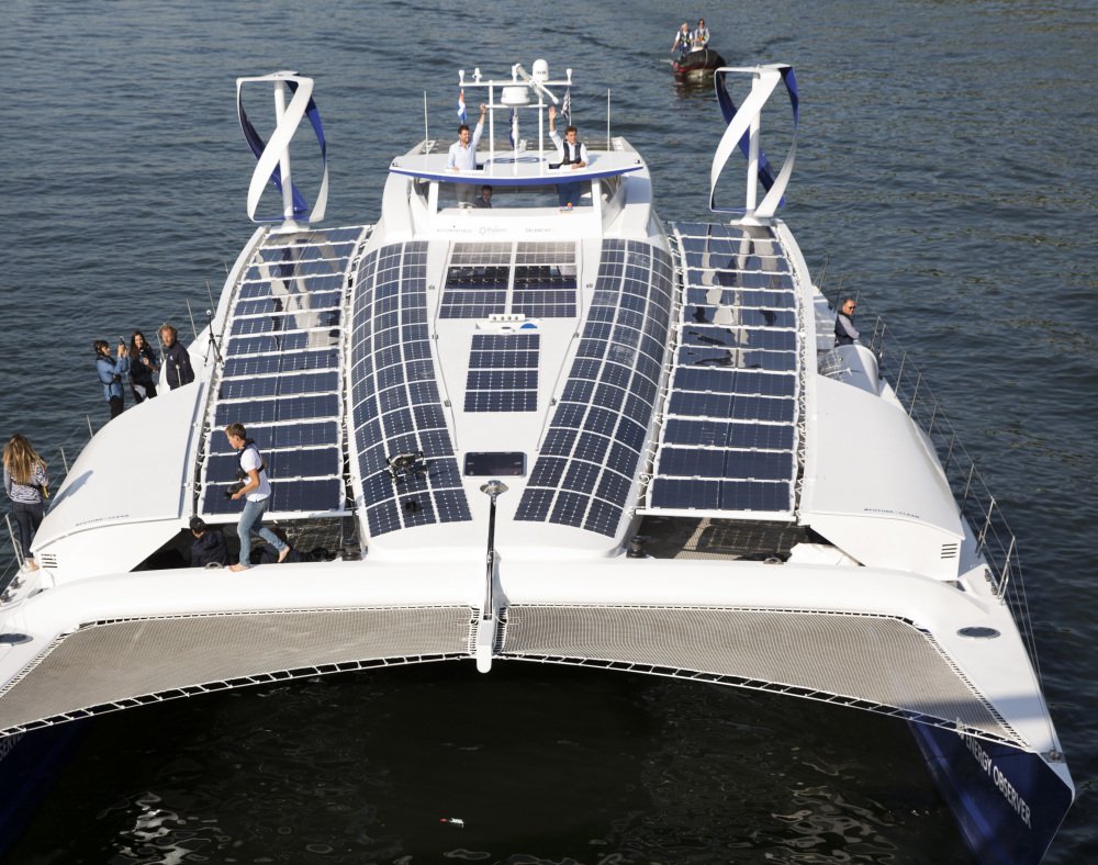 A former race boat, the Energy Observer will rely on sun and wind during the day and tap into its hydrogen reserves at night during what it hopes to be a six-year journey.