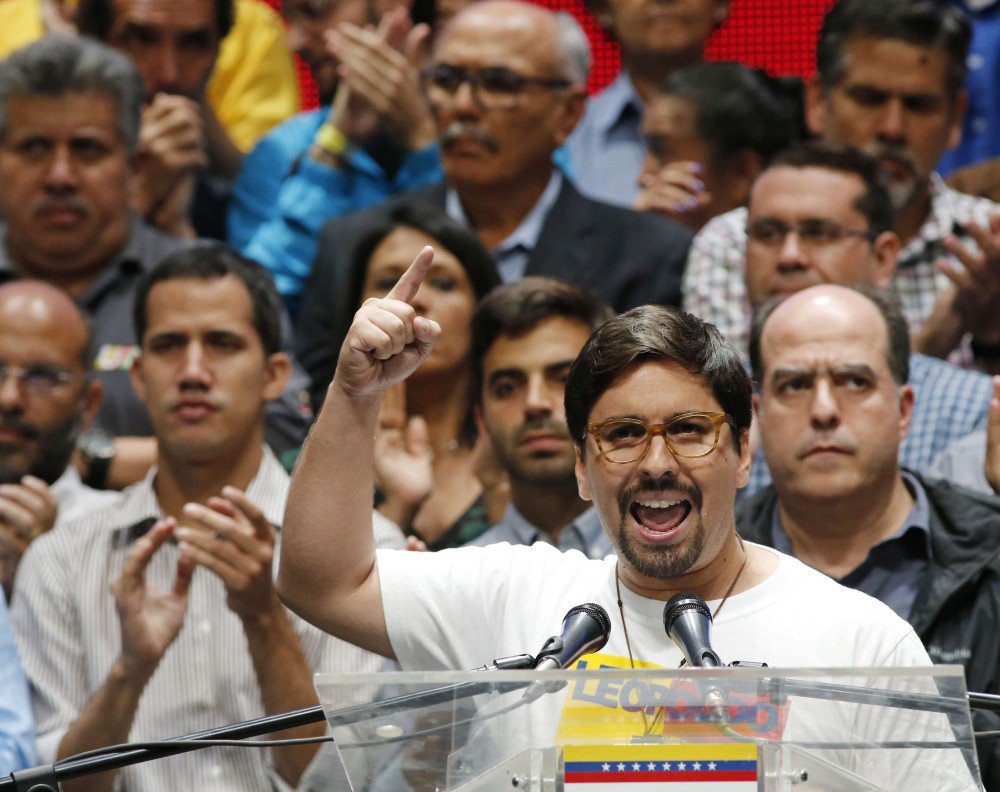 National Assembly first Vice President Freddy Guevara speaks to the media in Caracas, Venezuela, on Monday, a day after voters rejected a plan to rewrite the constitution.