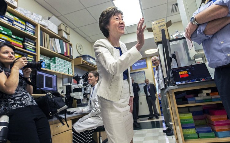 U.S. Sen. Susan Collins of Maine visits the Maine Medical Center Research Institute in Scarborough on Friday. She said the Senate health care bill would have devastating effects.