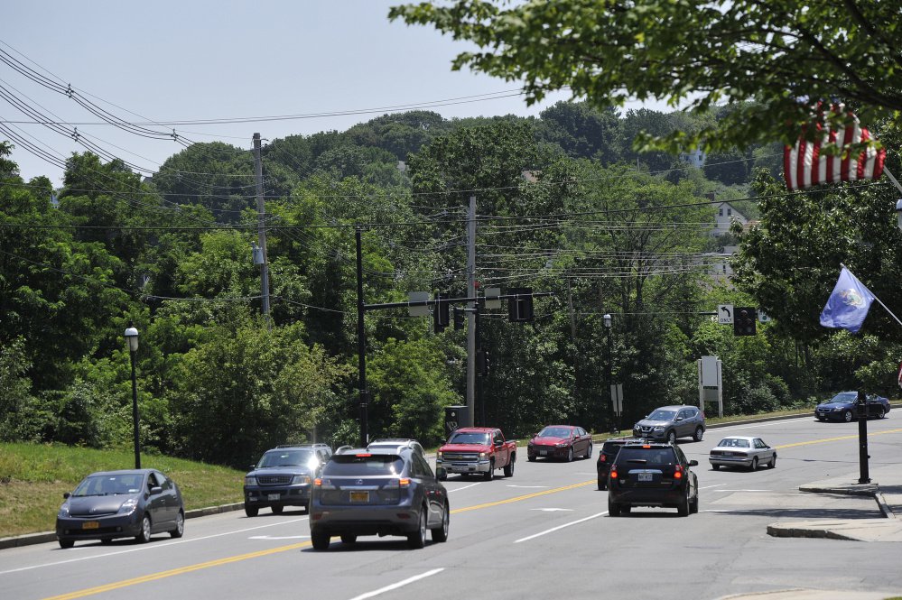 Traffic on Saco Island's Main Street often backs up, and that could be a factor in plans to develop the island's east half.