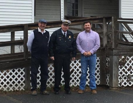 Hallowell Mayor Mark Walker, Fire Chief Jim Owens and developer Matt Morrill stand on the site where the new fire station will be built on the grounds of Stevens Commons.