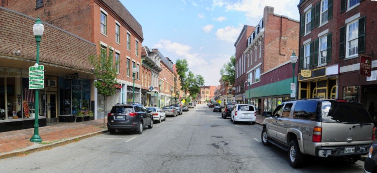 This August 2, 2016, photo shows Water Street in downtown Gardiner. The City Council is scheduled to meet Wednesday to consider how to make up for the loss of $60,000 in revenue that it thought it would get from the state.