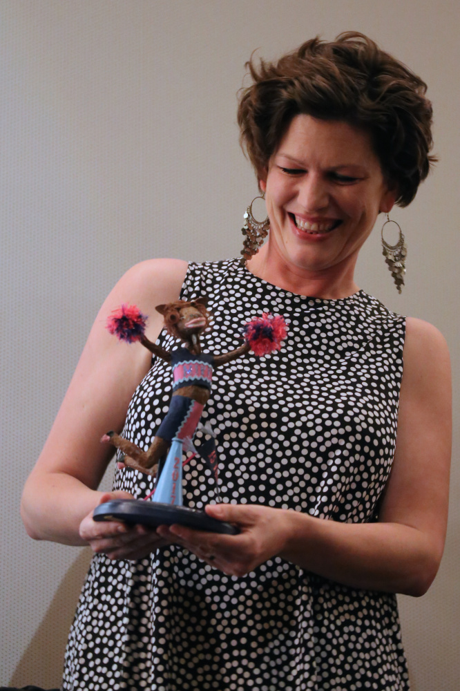 After 15 years directing the Maine International Film Festival, Shannon Haines was recognized with a moose award made by her mother, Laurel McLeod, at this year's closing. The full-time president and CEO of Waterville Creates! is stepping down from the film festival position.